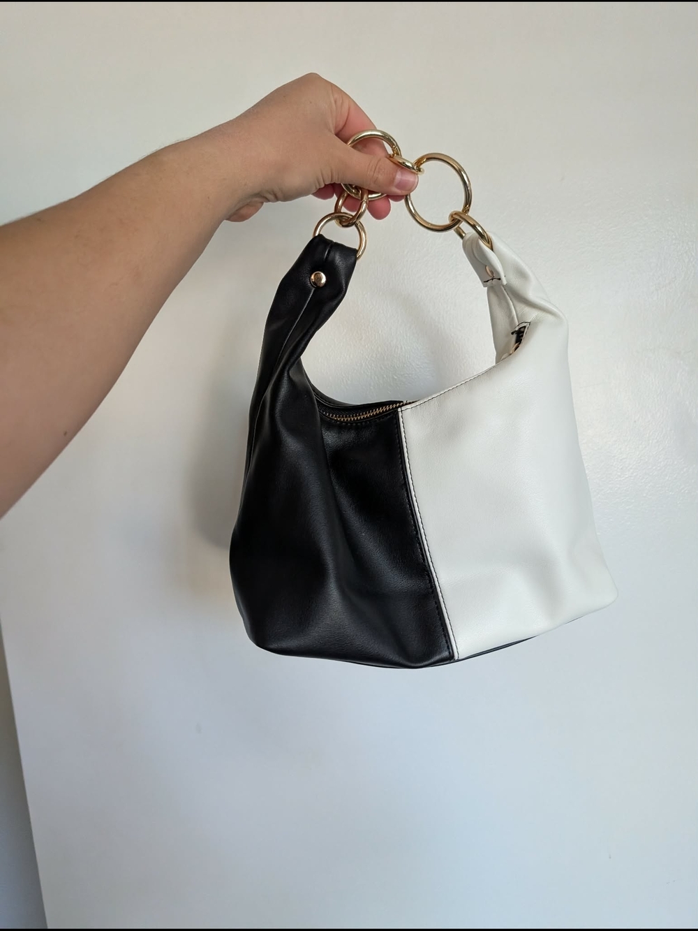 Black and White Color block Handbag